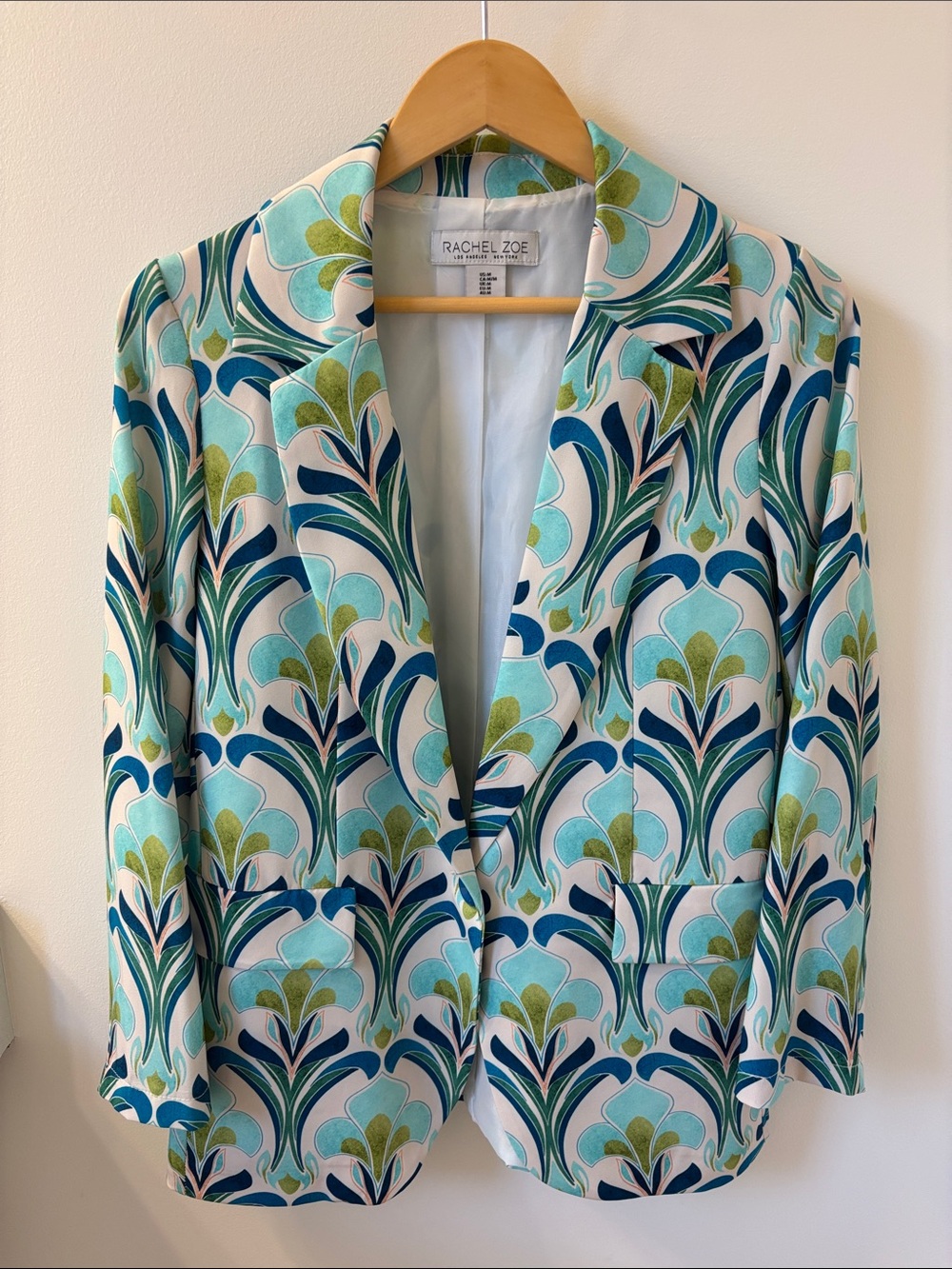 Beautiful light jacket with abstract Teal, Navy & Mint Floral-Print, Sz M.